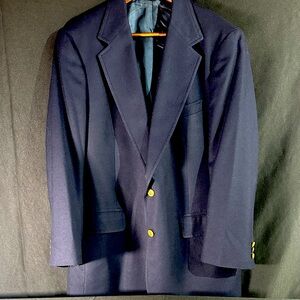 Brooks Brothers Classic Dark Blue Blazer with Gold Crested Embellish Buttons.